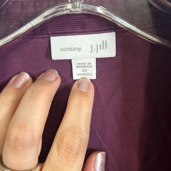 J.JILL Corduroy Plus Size Shirt 4X Plum Maroon Burgundy Button Front Collared - Picture 4 of 5